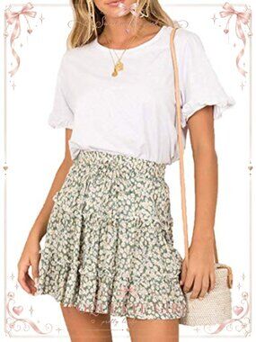 Women's High Waist Floral Ruffle Mini Skirt